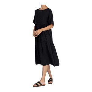 JOHNNY WAS Calme Black Raglan Tiered Cotton Gauze Dress
